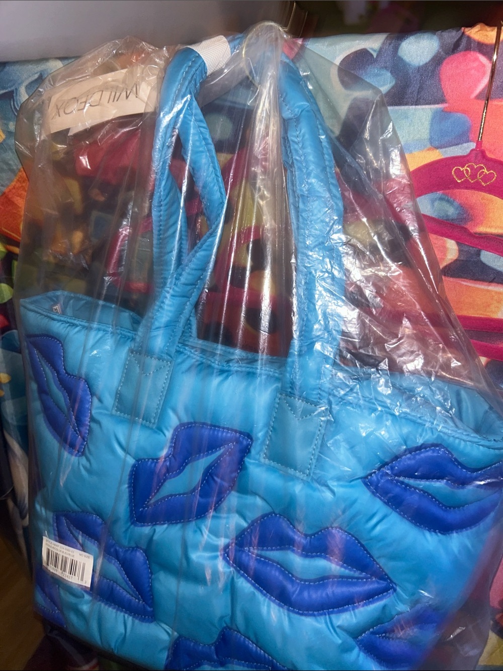 Wildfox Blue Quilted Tote Bag with Lip Appliqué - Picture 2 of 3